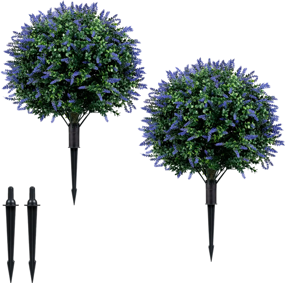 2 Pack Artificial Lavender Boxwood Topiary Ball Trees with Ground Spikes