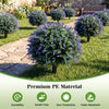 Artificial lavender boxwood topiary ball trees with purple flowers, made of fade-resistant PE material for outdoor use.