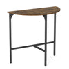 Half-moon console table in rustic brown features a sturdy metal frame and warm wood grain finish for inviting decor.