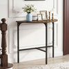 Half-moon console table in rustic brown with a sturdy metal frame, perfect for enhancing your entryway or living space.