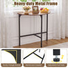 Half-moon console table in rustic brown with a heavy-duty metal frame and adjustable foot pads for stability.