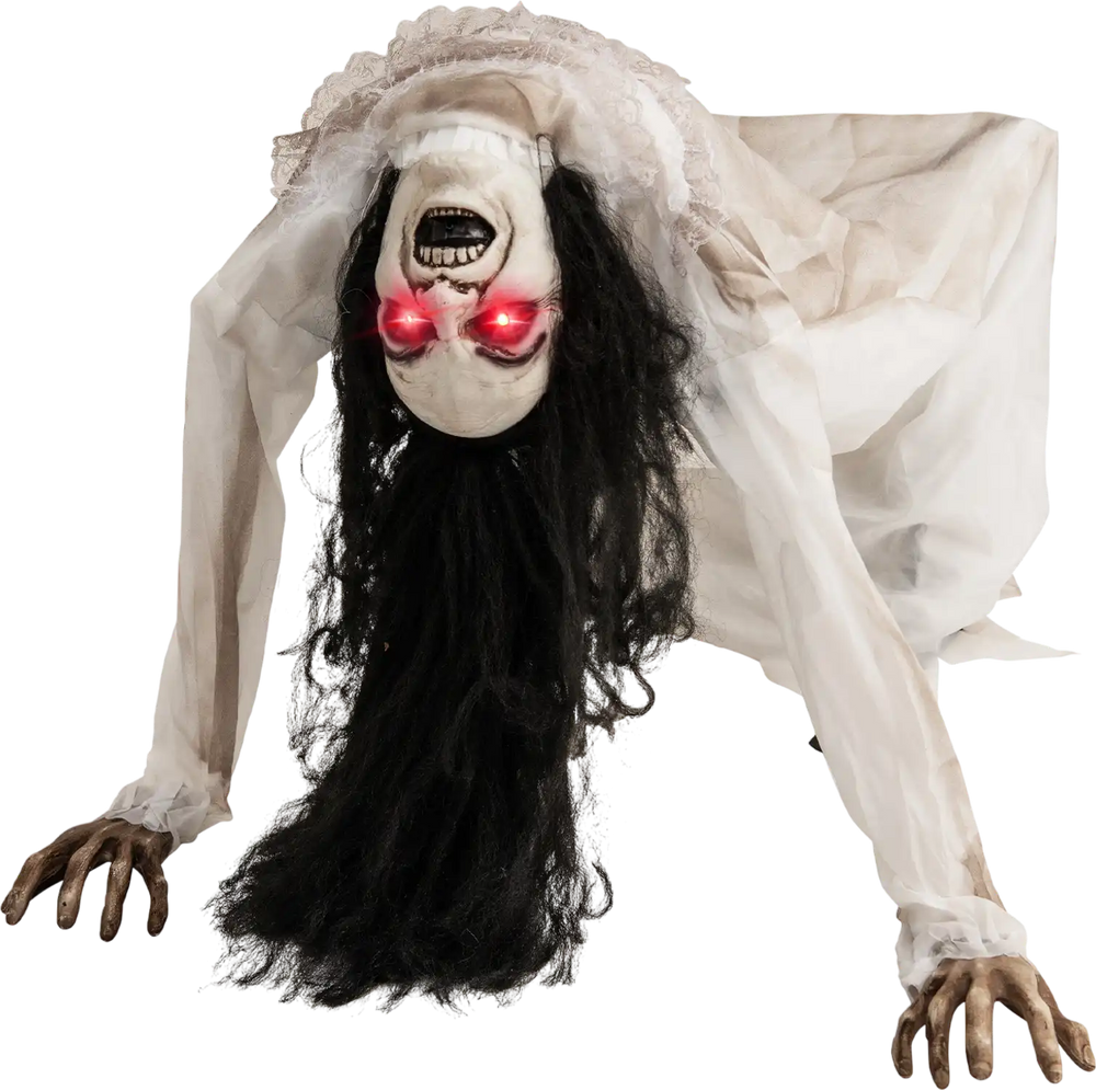 Halloween Animatronic Crawling Woman Ghost with LED Eyes and Vocally Triggered
