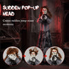 Halloween animatronic jumpscare doll features a sudden pop-up head, glowing eyes, and sound activation for thrilling scares.