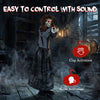 Halloween animatronic jumpscare doll features a pop-up head and sound activation for thrilling scares at parties.