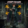 Halloween animatronic jumpscare doll features a pop-up head, glowing eyes, and sound activation for thrilling scares.
