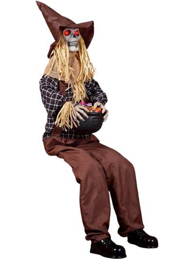 Costway Halloween Animatronic Sitting Scarecrow w/ Candy Bowl 31139082 New