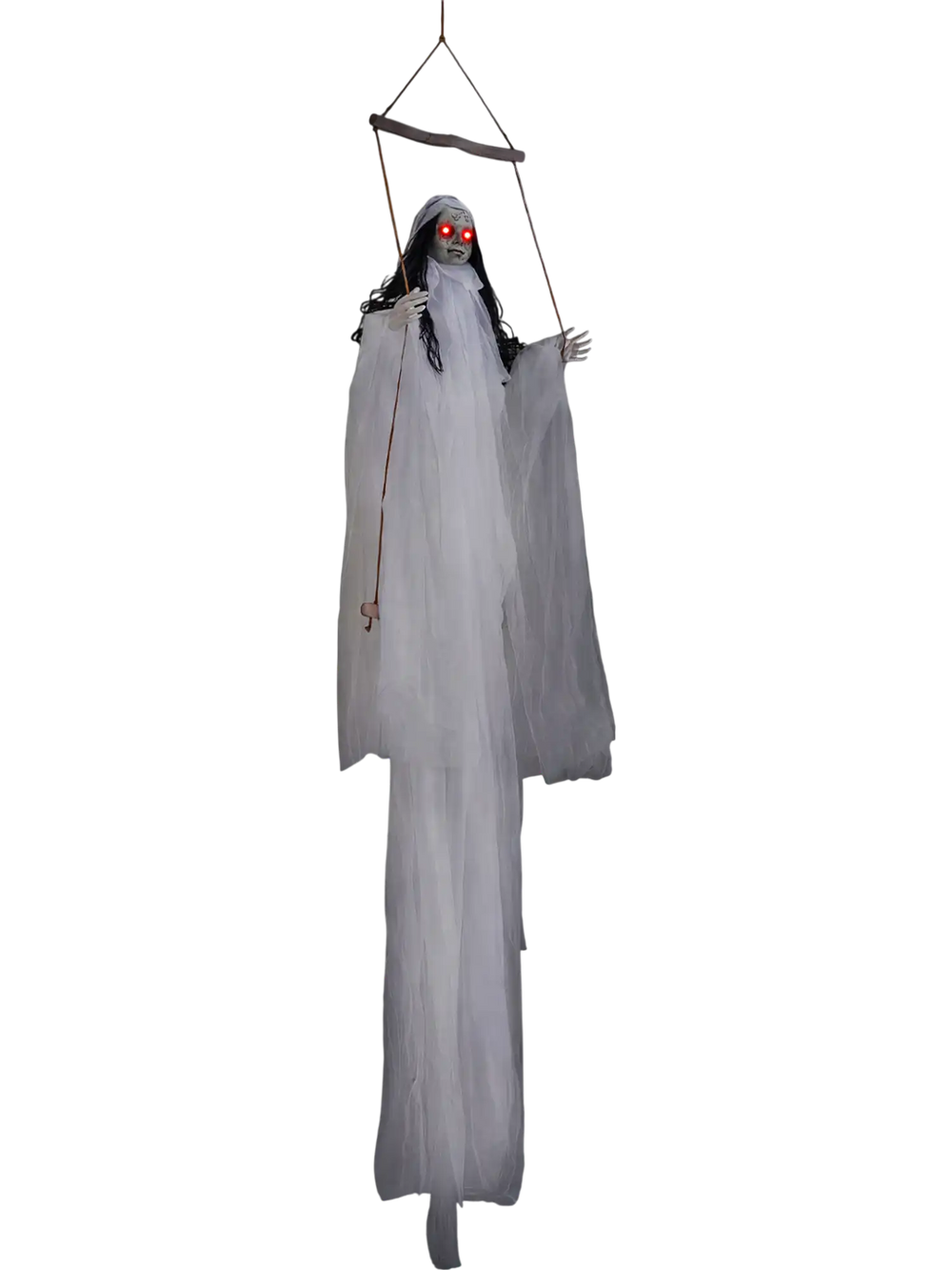 Creepy Halloween decoration features glowing eyes and spooky sounds, perfect for haunted houses and Halloween parties.