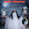 Creepy Halloween decoration features glowing eyes, spooky sounds, and a scary face with flowing hair in a white robe.