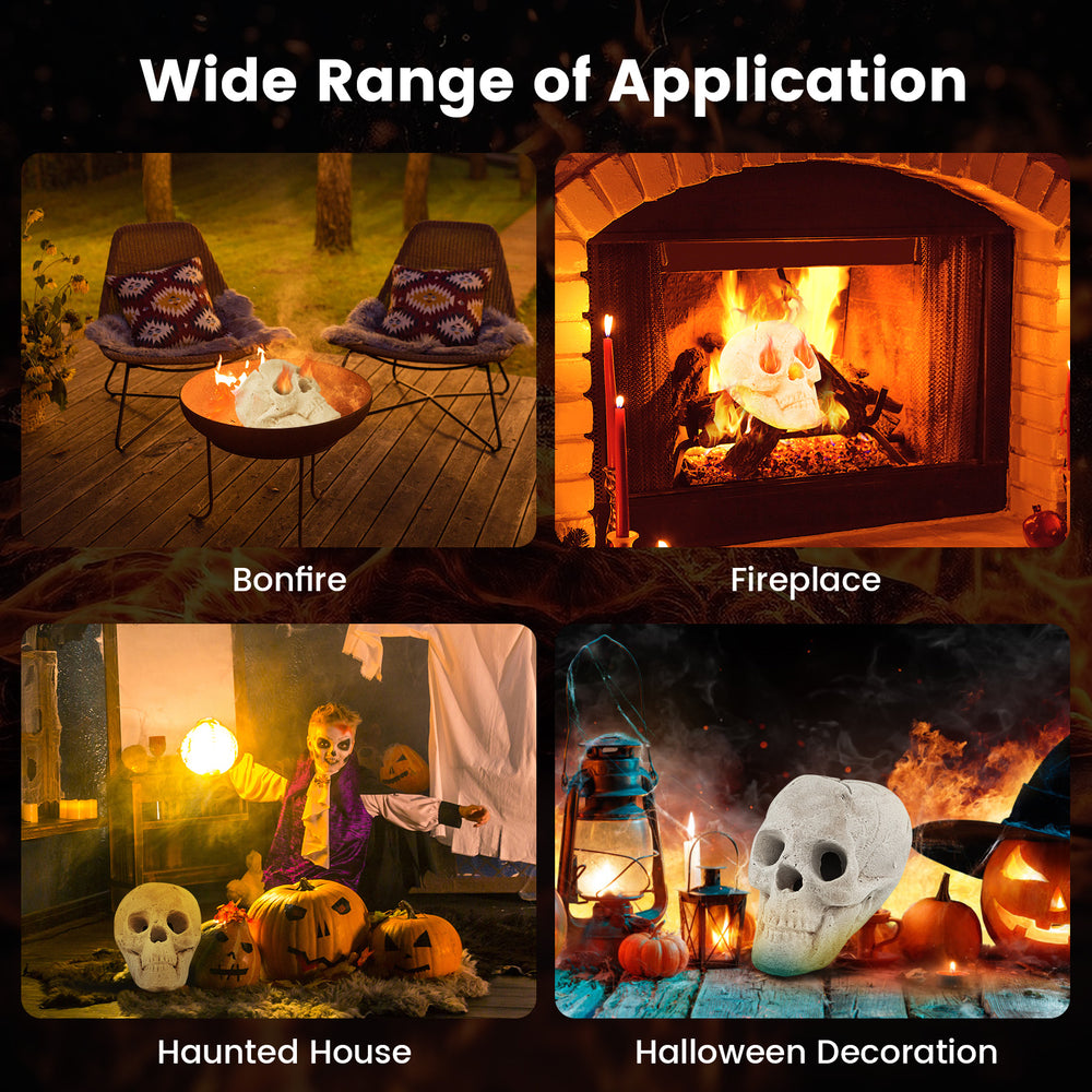 Realistic beige skull fire pit decoration for Halloween, perfect for bonfires, fireplaces, and haunted houses.