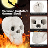 Ceramic fire pit skull decoration in beige with realistic scars and cracks, perfect for Halloween ambiance and safe use.