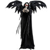 Life-size Halloween Standing Grim Reaper with red eyes, tattered wings, and shaking head for spooky party decor.