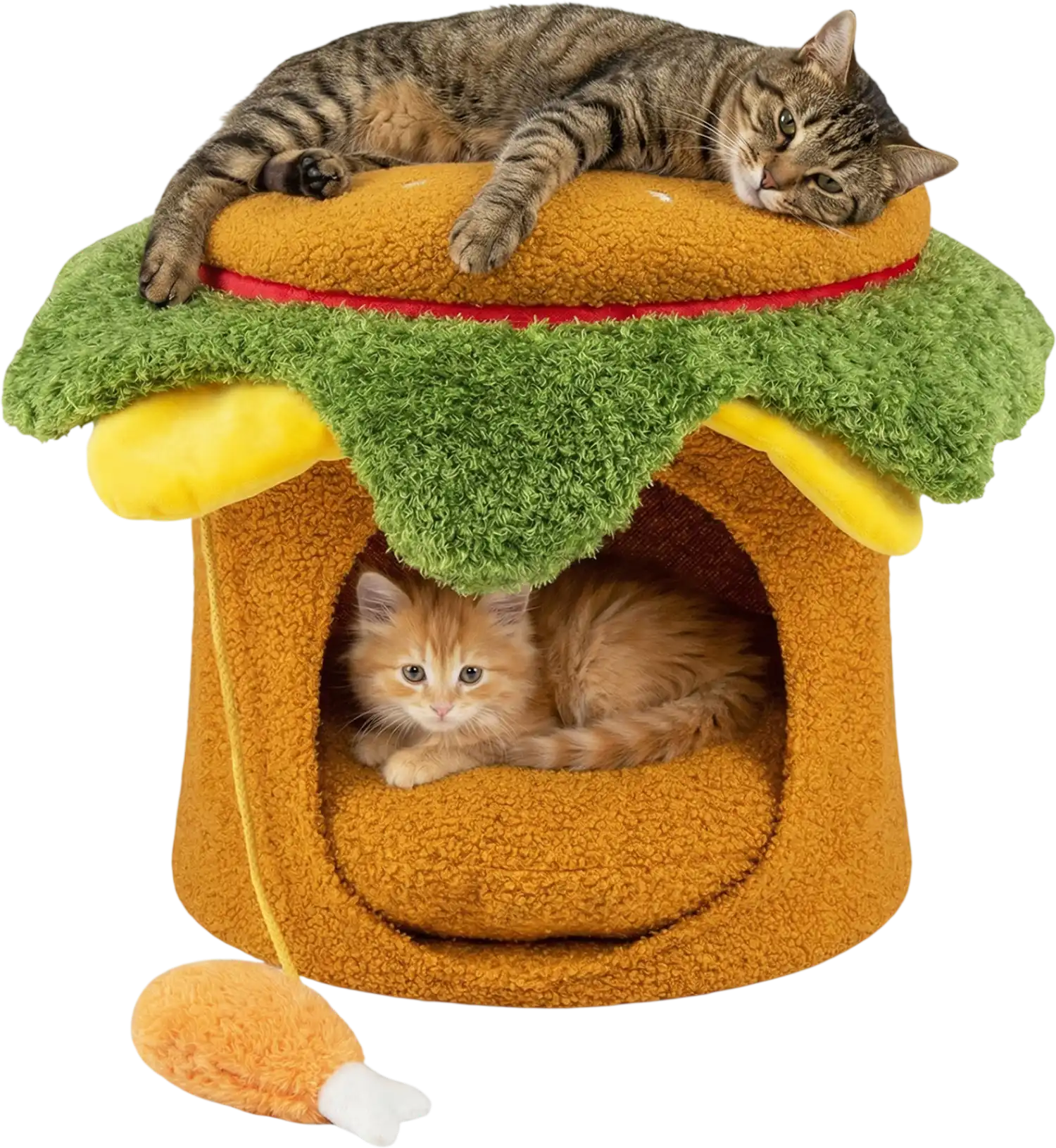Costway Hamburger Cat Nest Indoor Cat Bed w/ Drumstick Toy Removable Cushion 29396414 New