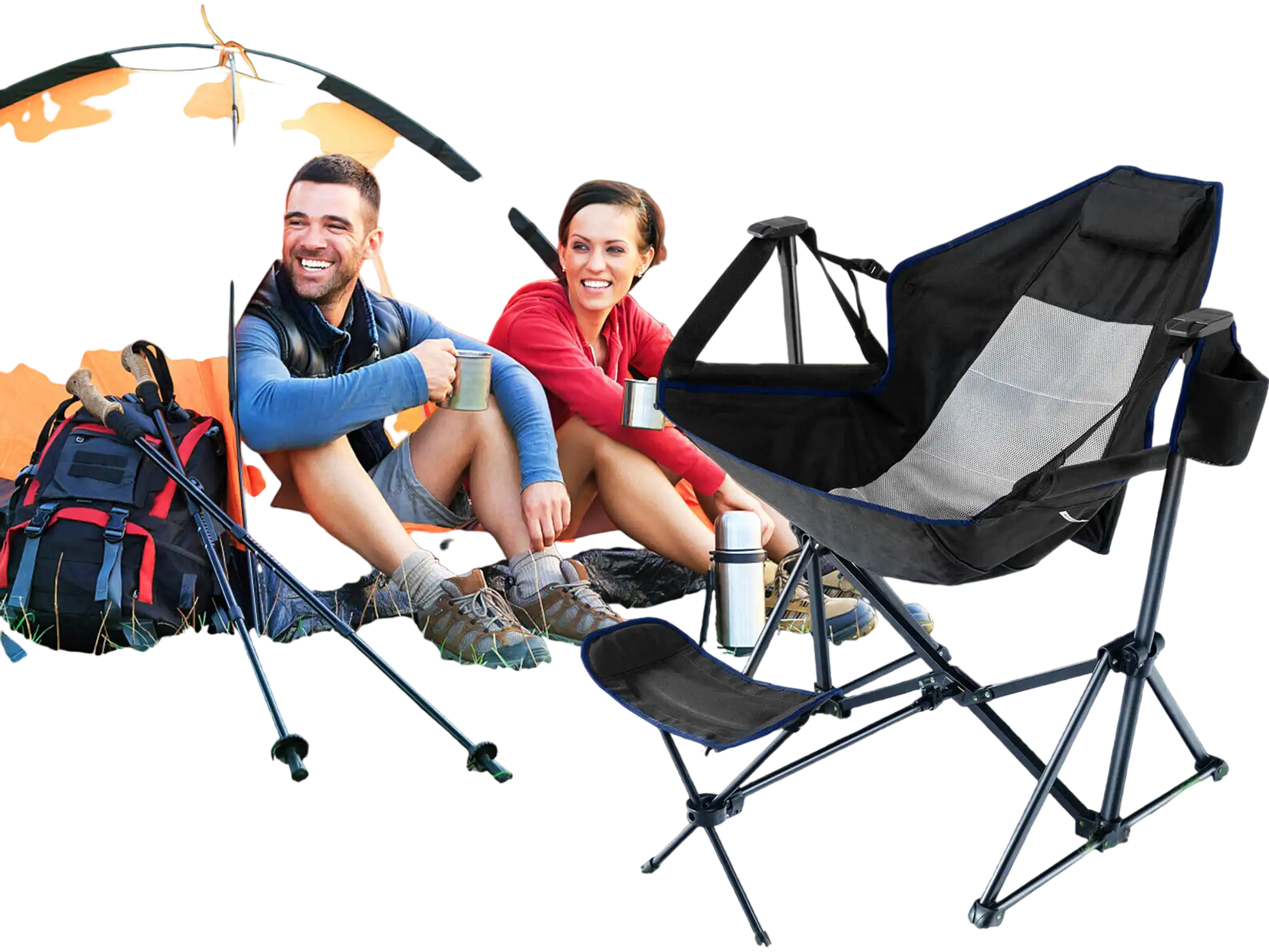 Costway Hammock Camping Chair w/ Retractable Footrest Carrying Bag Black 31492875 New