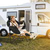 Hammock camping chair in black with retractable footrest, adjustable angle, and cupholder, perfect for outdoor.