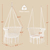 Macrame hammock chair in beige with a 350 lbs capacity, featuring a sturdy design and elegant fringe, ideal for indoor.