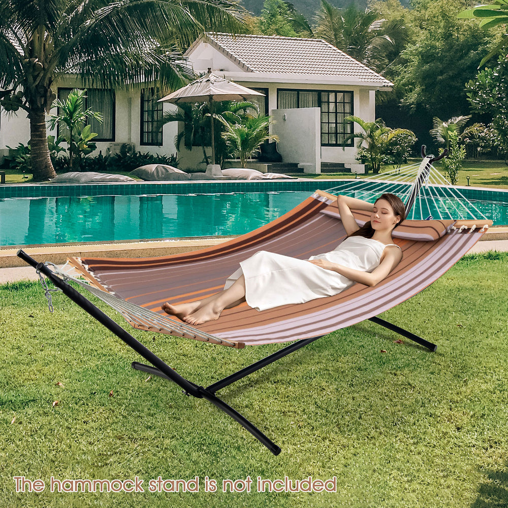 Patio Hammock Foldable Swing Chair Bed with Detachable Pillow-Brown - Gallery View 1 of 10