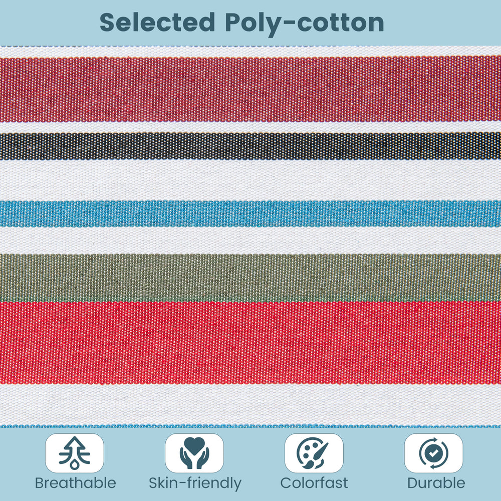 Multicolor poly-cotton fabric showcasing breathable and skin-friendly texture, ideal for a hammock with stand.