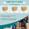 Hand-woven wicker outdoor furniture set with acacia wood coffee table, includes 3 boxes for easy assembly and storage.