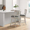 Hand-antiqued bar stool set of 2 with wider padded seats, 360-degree swivel, for kitchen or pub use.