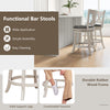 Hand-antiqued bar stool set of 2 with wider padded seat, ergonomic backrest, and durable rubber wood frame for kitchen.