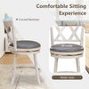 Hand-antiqued bar stool with wider padded seat, 360-degree swivel, and ergonomic backrest for kitchen or cafe use.