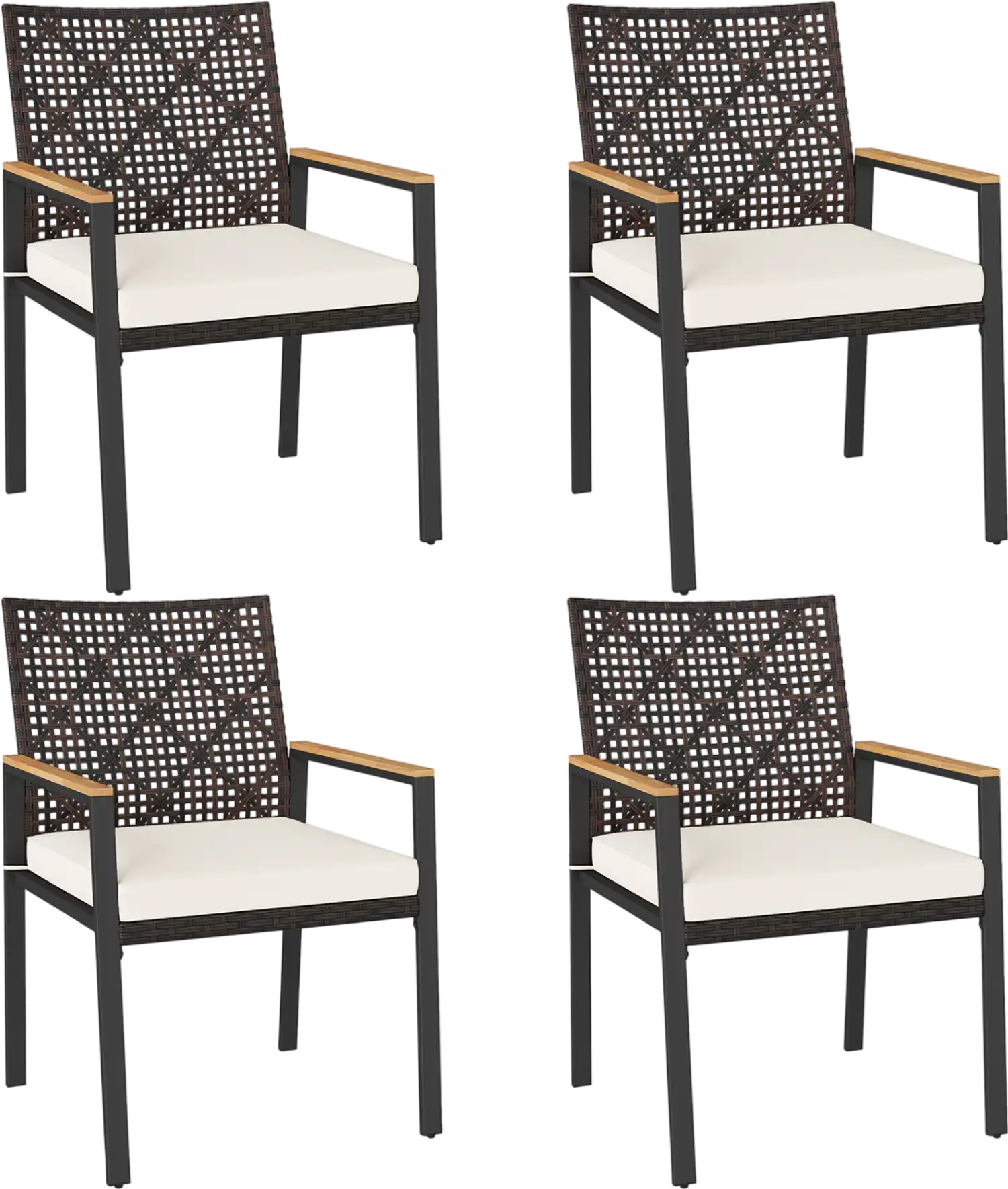Costway Hand-Woven PE Patio Dining Chairs Set of 4 Acacia Wood Armrests 34227854 New