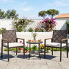 Hand-woven PE patio dining chairs set of 4 with acacia wood armrests, featuring thick cushions for comfortable outdoor seating.