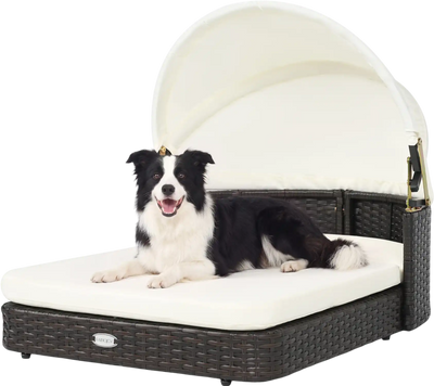 Costway Handwoven Rattan Pet Daybed w/ 2 Detachable Cushions for Small & Medium Dogs 44854721 New