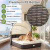 Handwoven rattan pet daybed with adjustable canopy and two soft, detachable cushions for small and medium dogs.