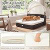 Handwoven rattan pet daybed with adjustable canopy and two detachable soft cushions for small and medium dogs.