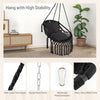 Hanging hammock chair in black with soft cushions, sturdy rope chain, and heavy-duty metal frame for indoor or outdoor.