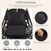 Black hanging hammock chair featuring soft cushions, sturdy rope chain, and elegant tassels for indoor or outdoor use.