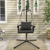 Gray hanging swing chair with stand, featuring soft cushions and a reinforced metal base for indoor or outdoor use.