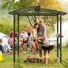 Hardtop grill gazebo with vented polycarbonate roof and side shelves, perfect for outdoor cooking and gatherings.
