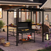 Hardtop grill gazebo with vented polycarbonate roof and side shelves, perfect for outdoor cooking and prep.