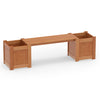 Hardwood planter box with bench features two side flower boxes, ideal for gardening and outdoor relaxation on the patio.