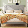 Geometric gray upholstered headboard for full and queen size beds, featuring USB and Type-C charging ports.