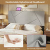 Geometric gray upholstered headboard with soft sponge filling and USB ports, ideal for full and queen size beds.