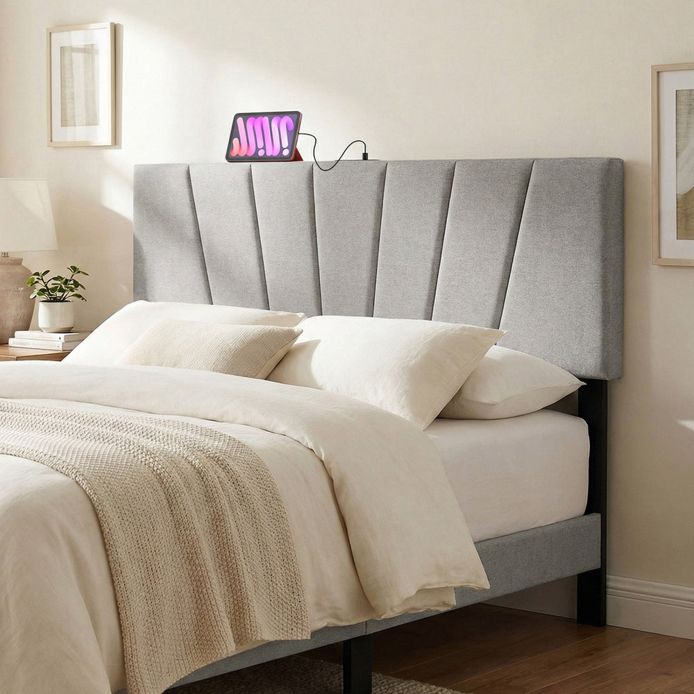 Headboard for Queen and Full Size Bed Geometric Upholstered Head Board-Gray - Gallery View 1 of 11