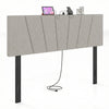 Geometric upholstered headboard in gray with charging ports, designed for queen and full size beds, featuring rubber.