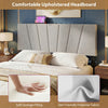 Geometric upholstered headboard in gray with soft sponge filling and USB ports, ideal for queen and full size beds.