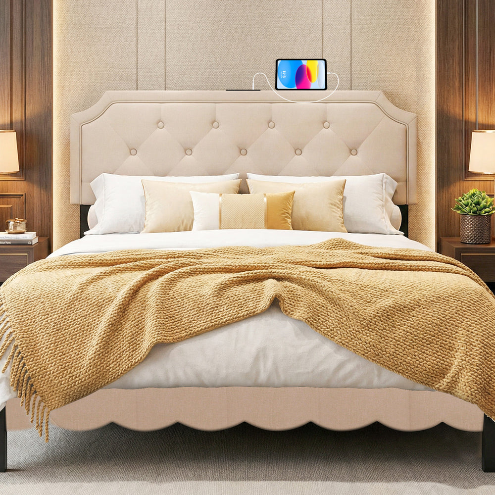 Headboard for Queen and Full Size Bed Tufted Upholstered Head Board-Beige - Gallery View 1 of 11