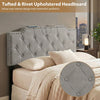Gray upholstered headboard with rivet detailing and soft sponge filling, perfect for queen and full size beds.