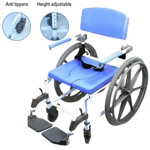 Healthline Medical EZee Life 186 22" Aluminum Shower Commode Chair 24" Rear Wheels Non-Tilt New