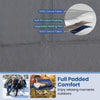 Heated double camping chair with 4 heating zones, 600D Oxford fabric, and wine glass holders for outdoor comfort.
