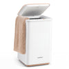 Heated towel warmer with a 20L capacity, stainless steel liner, and timer settings for spa-like comfort in bathrooms.