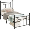 Twin size heavy-duty metal bed frame with headboard, featuring a stylish design and under-bed storage space.