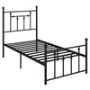 Twin size heavy-duty metal bed frame with headboard, featuring 12 slats and extra legs for stability and elegant design.