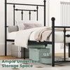 Heavy-duty twin size metal bed frame with headboard, featuring 12.5" under-bed storage space for organization.