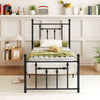Twin size heavy-duty metal bed frame with headboard, showcasing a minimalist design and sturdy construction for lasting.